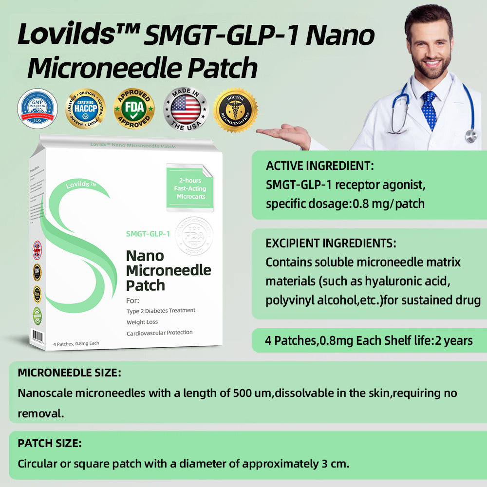 LOVILDS™ SMGT-GLP-1 Nano-Microneedle Patch (painless, for diabetes,obesity and cardiovascular disease)