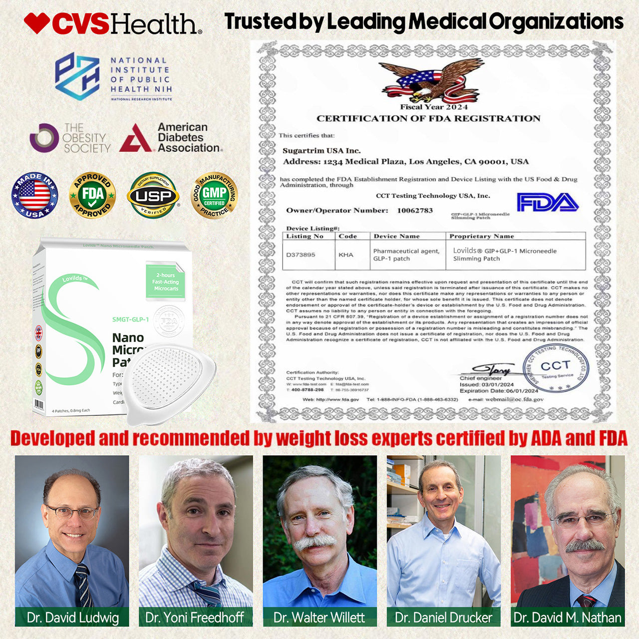 LOVILDS™ SMGT-GLP-1 Nano-Microneedle Patch (painless,  for diabetes,obesity and cardiovascular disease)