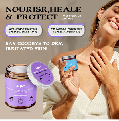 Organic Beef Tallow, Manuka Honey & Beeswax Balm 4oz Natural Face & Body Moisturizer Skin Care Frankincense, Lavender, Unscented, Hydrating