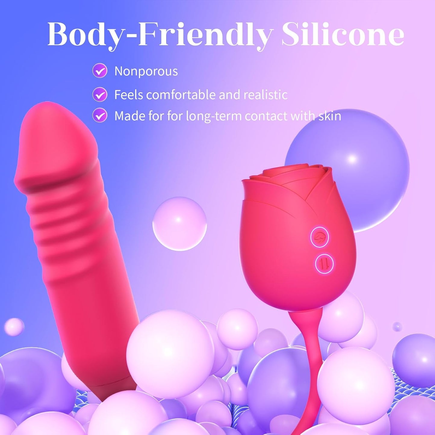 Rose Vibrator Dildo – Thrusting G-Spot, 10 Sucking Modes, Double-Ended for Clitoral, Nipple & Anal Stimulation