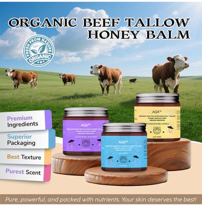 Organic Beef Tallow, Manuka Honey & Beeswax Balm 4oz Natural Face & Body Moisturizer Skin Care Frankincense, Lavender, Unscented, Hydrating