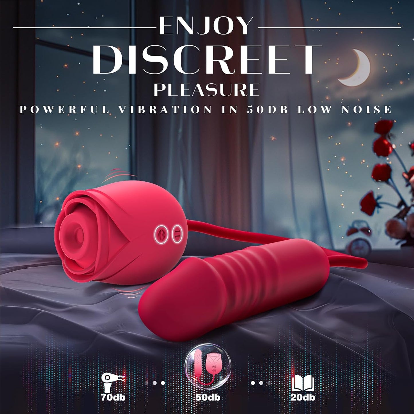 Rose Vibrator Dildo – Thrusting G-Spot, 10 Sucking Modes, Double-Ended for Clitoral, Nipple & Anal Stimulation