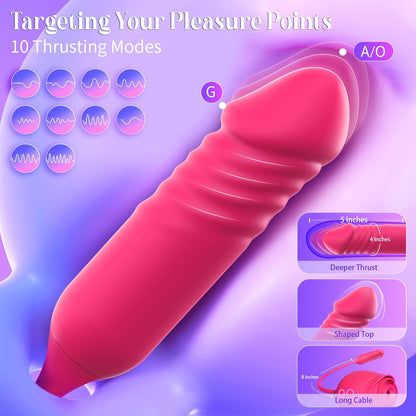 Rose Vibrator Dildo – Thrusting G-Spot, 10 Sucking Modes, Double-Ended for Clitoral, Nipple & Anal Stimulation