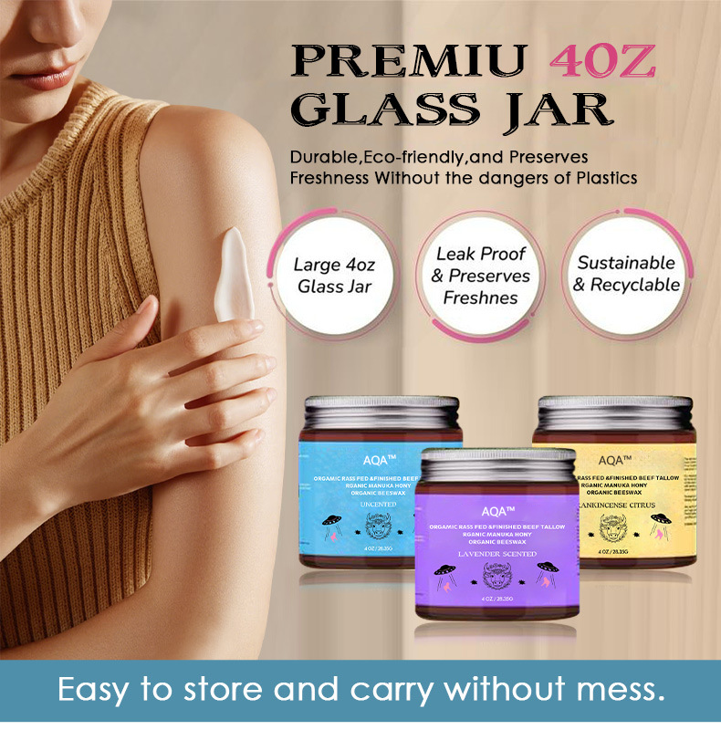 Organic Beef Tallow, Manuka Honey & Beeswax Balm 4oz Natural Face & Body Moisturizer Skin Care Frankincense, Lavender, Unscented, Hydrating