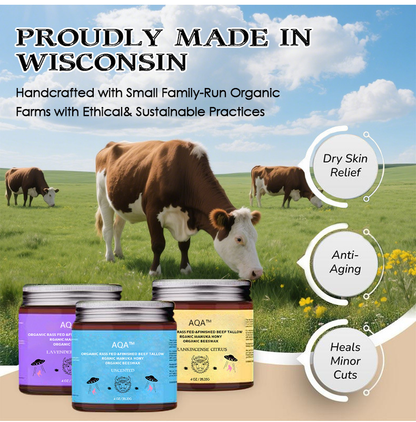 Organic Beef Tallow, Manuka Honey & Beeswax Balm 4oz Natural Face & Body Moisturizer Skin Care Frankincense, Lavender, Unscented, Hydrating